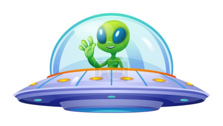 Ilustración de Lindo extraterrestre montando OVNI. Ilustración de dibujos animados vectoriales aislados sobre fondo blanco - Imagen libre de derechos