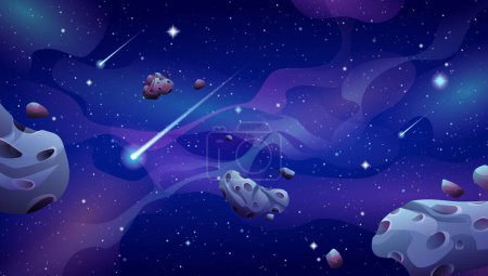 Illustration for Space background with nebula, comet, asteroids and stars. Space galaxy panorama. Vector illustration - Royalty Free Image