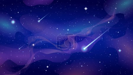 Illustration for Space background with nebula, comet and stars. Space galaxy panorama. Vector illustration - Royalty Free Image