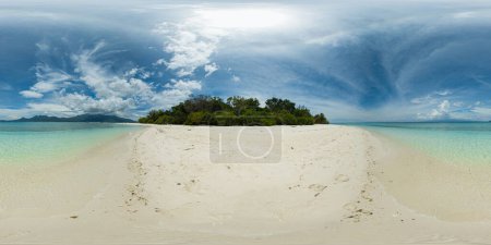 Photo for Waves and white sand beach in Mantigue Island. Blue sky and clouds. Camiguin, Philippines. VR 360. - Royalty Free Image
