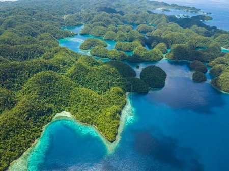 Foto de Vista superior de hermosas lagunas y selva tropical en la isla de Bucas Grande. Surigao del Norte. Mindanao, Filipinas. - Imagen libre de derechos