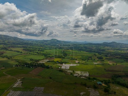Foto de Campos agrícolas y bosques verdes en la provincia montañosa de Mindanao, Filipinas. - Imagen libre de derechos