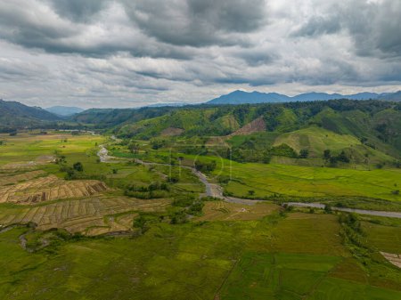 Téléchargez les photos : Fermes rizicoles et zones humides. Ciel bleu et nuages. Mindanao, Philippines. - en image libre de droit