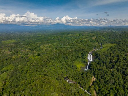 Foto de Bosque verde tropical con cascadas de agua. Cataratas Limunsudan. Cielo azul y nubes. Mindanao, Filipinas. - Imagen libre de derechos