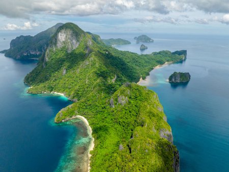 Cadlao Island with beaches and mountain forest. El Nido in the Philippines.