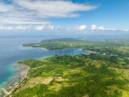 Aerial view of Santa Fe. Blue sky and clouds. Tablas, Romblon. Philippines.