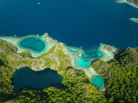 Photo for Hidden lagoon and Black Lake in Coron, view from above. Palawan, Philippines. - Royalty Free Image