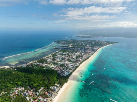 Photo for Aerial view of White Beach with powdery sands in Boracay Island. Philippines. - Royalty Free Image