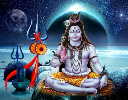 Photo for Indian hindu god shiva colourful background. lord shiva god hinduism ox snake animal spiritual illustration. - Royalty Free Image