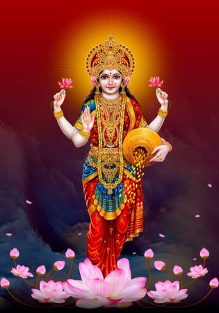 Photo for Indian god Laxmi maa colourful background, maa laxmi image, lakshmi devi poster, laxmi mata image for wallpaper - Royalty Free Image