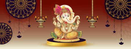 Foto de Ganpati, Señor Ganesh Ilustración de colorido con colgante fondo profundo hindú Señor Ganesha en fondo decorativo. Dios indio ganesha - Imagen libre de derechos