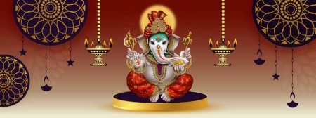 Foto de Señor Ganesh Ilustración de colores con colgante fondo profundo hindú Señor Ganesha sobre fondo decorativo. Dios indio ganesha, Ganpati - Imagen libre de derechos