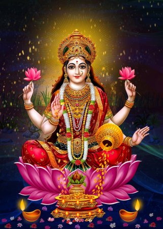 Photo for Maa laxmi image, lakshmi devi poster, laxmi mata image for wallpaper. Indian god Laxmi maa colourful background, - Royalty Free Image