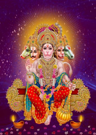 Photo for Hanuman with colourful background. Indian god Hanuman ji wallpaper. - Royalty Free Image