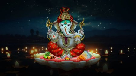 Foto de Señor Ganesh Ilustración de fondo claro colorido hindú Señor Ganesha sobre fondo decorativo. Dios indio ganesha, Ganpati - Imagen libre de derechos