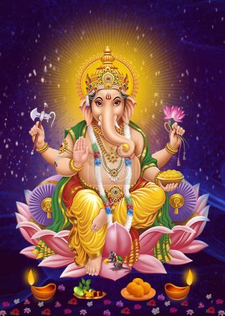 Téléchargez les photos : Ganpati, Lord Ganesh Illustration de fond lumineux coloré hindou seigneur Ganesha sur fond décoratif. Dieu indien ganesha - en image libre de droit