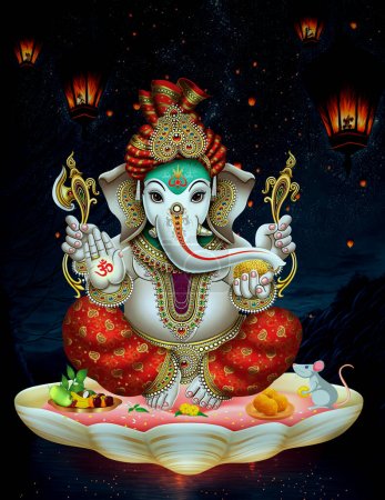 Foto de Ganpati, Señor Ganesh Ilustración de fondo claro colorido Señor hindú Ganesha sobre fondo decorativo. Dios indio ganesha - Imagen libre de derechos