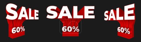 Photo for Red white sale icon with percentage on black background. Stopper or banner for marketing. - Royalty Free Image