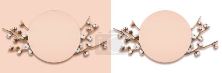 Photo for Round podium background with cotton branches. Background for products or inscriptions. Gentle background of powder color. - Royalty Free Image