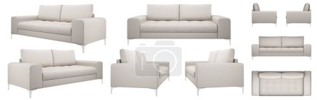Photo for Realistic white double sofa. Sofa from different angles. Sofa projections for design, collage, banner. - Royalty Free Image