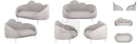 Photo for Modern stylish designer sofa cloud. Ivory. In the children's room or living room. Sofa from different angles. Sofa projections for design, collage, banner. Realistic image. - Royalty Free Image