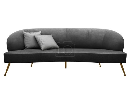 Foto de Elegante sofá moderno gris oscuro en las piernas delgadas. Sofá desde diferentes ángulos. Para diseño, collage, banner. imagen realista - Imagen libre de derechos