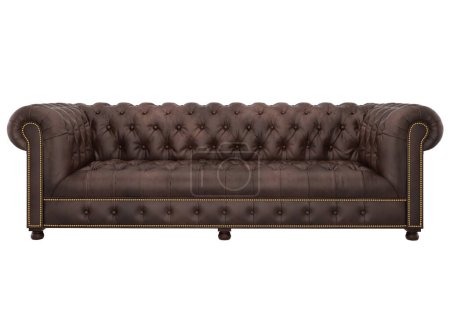 Foto de Elegante clásico sofá acolchado de cuero marrón. Sofá desde diferentes ángulos. Proyecciones de sofá para diseño, collage, banner. imagen realista - Imagen libre de derechos