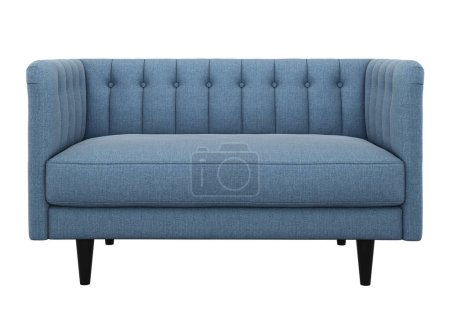 Foto de Sofá pequeño azul realista. Sofá de tela en un estilo clásico. Proyección de sofá para diseño, collage, banner. - Imagen libre de derechos