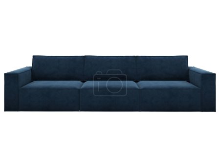 Téléchargez les photos : Canapé trois places moderne en bleu foncé. Sur fond blanc. Image réaliste. Rendu 3d. - en image libre de droit