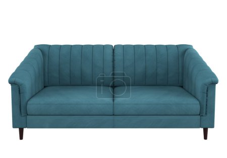 Foto de Elegante hermoso sofá con patas en un estilo clásico moderno. Sofá de terciopelo azul. Proyecciones de sofá para diseño, collage, banner. Imagen realista. - Imagen libre de derechos