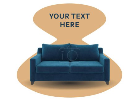Photo for Advertising poster sofa on a colored background with a place for an inscription. Buying an apartment, house. Rental of property. Hotel room, rest. - Royalty Free Image
