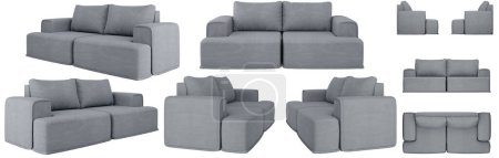 Photo for Modern light gray fabric sofa. Sofa from different sides. Sofa projection for design, collage, banner - Royalty Free Image