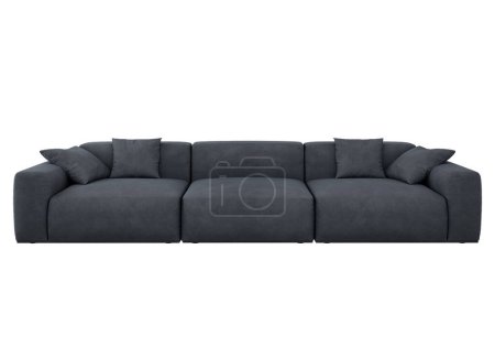 Téléchargez les photos : Canapé moderne en tissu gris foncé. Canapé de différents côtés. Projection de canapé pour la conception, collage, bannière - en image libre de droit