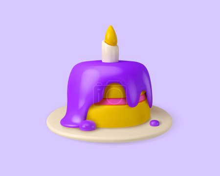 Ilustración de Torta de cumpleaños vector 3d icono. emoji celebración de dibujos animados aislados sobre fondo púrpura - Imagen libre de derechos