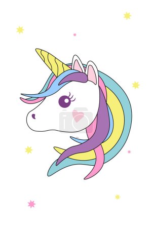 Ilustración de Lindo unicornio. Unicornio de dibujos animados para invitación de cumpleaños - Imagen libre de derechos