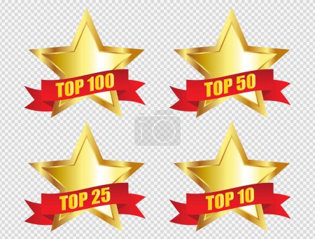 Illustration for Top 100,50,25,10 rating star.Banner rating .Gold star award - Royalty Free Image