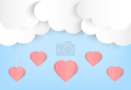 Illustration for Paper hearts with pink clouds. vector illustration. - Royalty Free Image