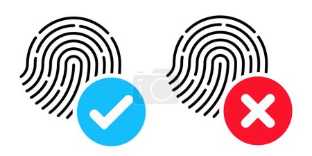 Illustration for Fingerprint icon. Finger print accepted and rejected icon.Electronic Sensor Based Biometric Authentication for Secure Access Control - Royalty Free Image