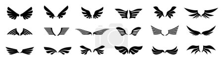 Téléchargez les illustrations : Collection d'icônes d'ailes.Ensemble d'icônes d'insignes d'ailes.Symbole d'ailes. Illustration vectorielle - en licence libre de droit