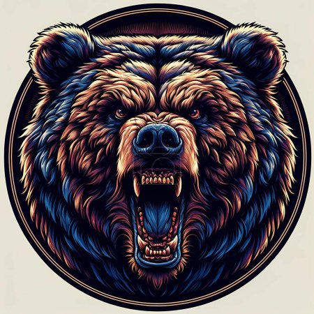 Téléchargez les photos : Illustration d'un gros ours en colère en cercle. - en image libre de droit