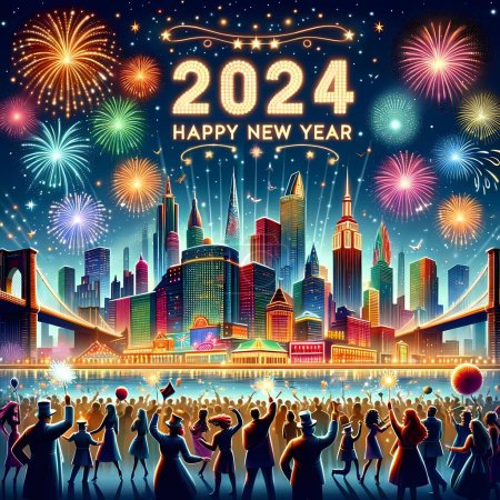 Téléchargez les photos : Feux d'artifice illuminent l'horizon dans une célébration festive du Nouvel An pour 2024. - en image libre de droit
