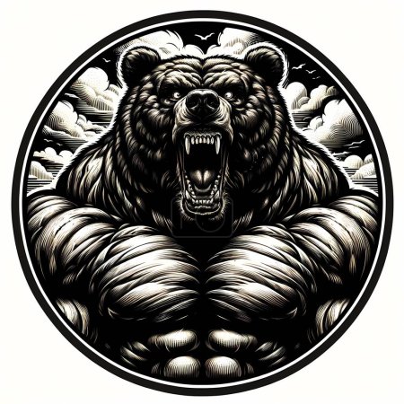 Téléchargez les photos : Illustration d'un gros ours en colère en cercle. - en image libre de droit