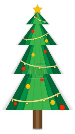 Photo for A green Christmas tree with stars on top and decorations around the tree is used for decoration. - Royalty Free Image