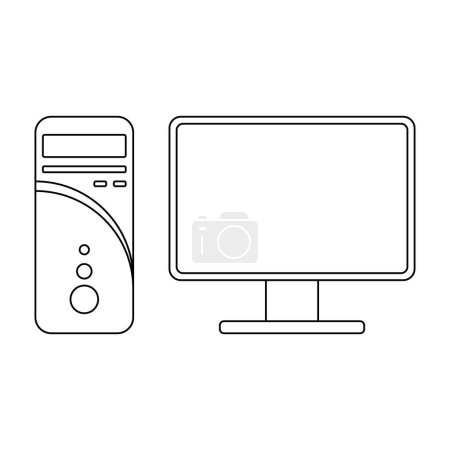 Illustration for Computer desktop outline illustration on white background doodle - Royalty Free Image
