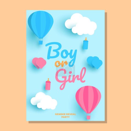 Illustration for Vector gender reveal party invitation template with pink and blue balloons - Royalty Free Image