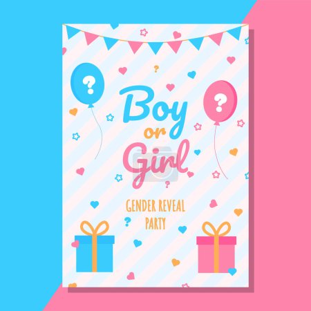 Illustration for Vector gender reveal party invitation template with pink and blue balloons - Royalty Free Image