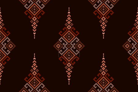 Ilustración de Patrón geométrico étnico oriental sin costura tradicional. Patrón de píxeles, estilo bordado. Diseño para ropa, tela, batik, fondo, papel pintado, envoltura, prendas de punto - Imagen libre de derechos