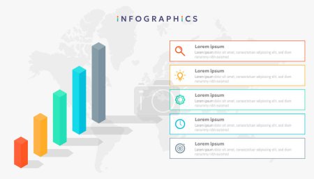 Photo for Icon business infographic with 5 steps and isometric bar chart elements. - Royalty Free Image