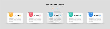 Photo for Modern business infographic template, square shape with 5 options or steps icons. - Royalty Free Image