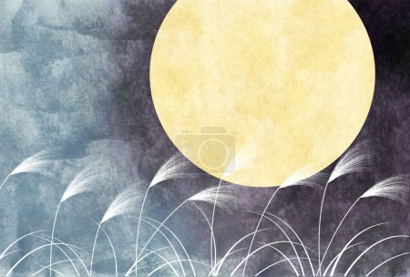 Illustration for Fifteen Nights Moon Viewing Silver Grass Autumn Background - Royalty Free Image